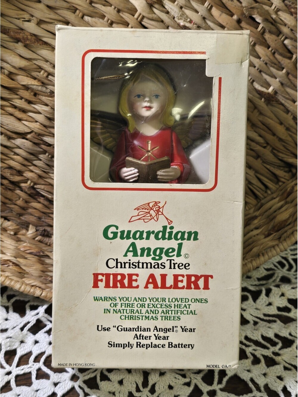 Vintage Guardian Angel Christmas Tree Fire Alert Detector 1977 Hard Plastic